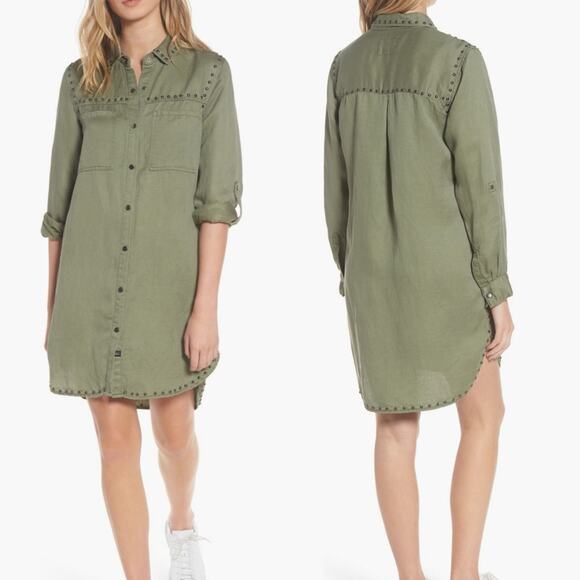 Rails Womens Green Studded Bowie Long Sleeve Shirt Dress Small Tencel - Picture 1 of 13